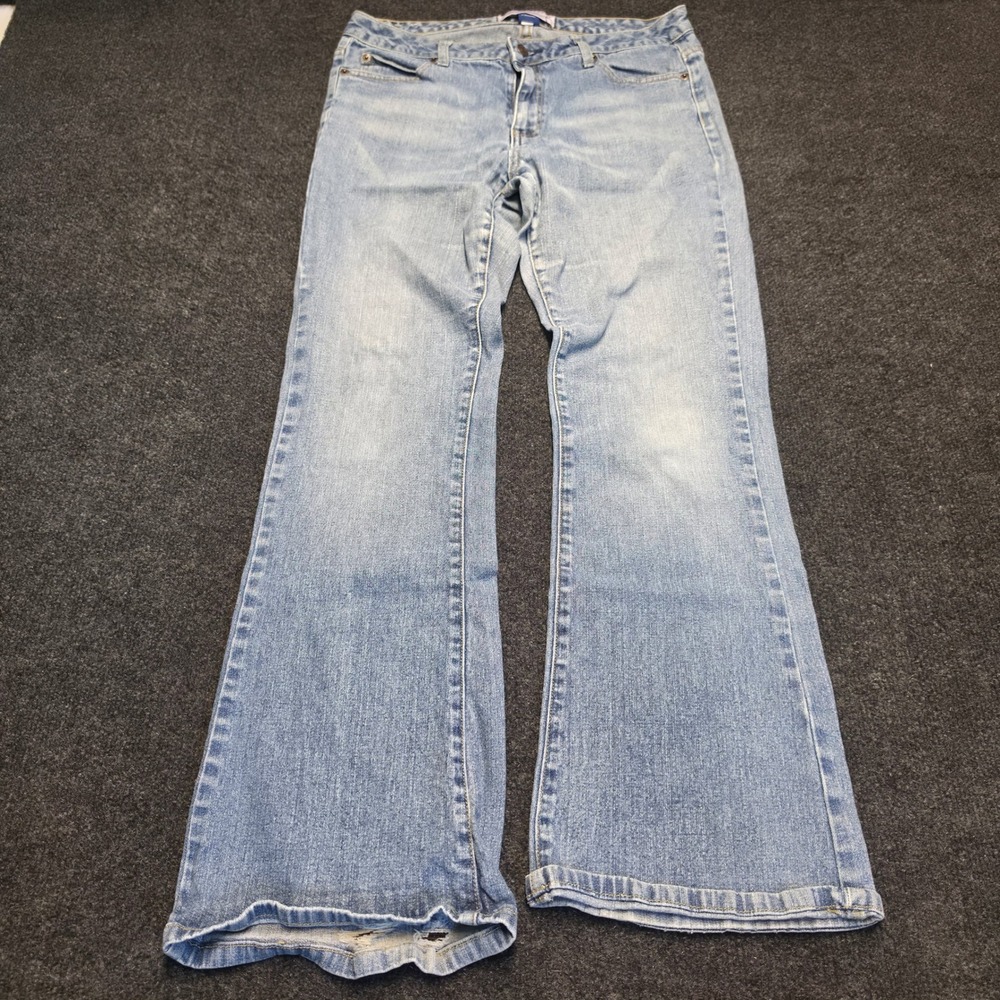 Steve & Barrys Womens Classic Dungarees Flare Jeans Light Wash Blue Y2K Short